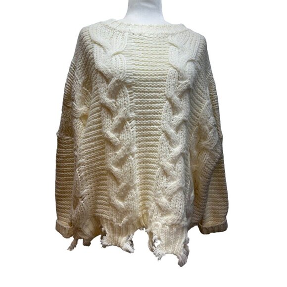 Macaron S‎ Distressed Chunky Cable Knit Sweater - Picture 1 of 7